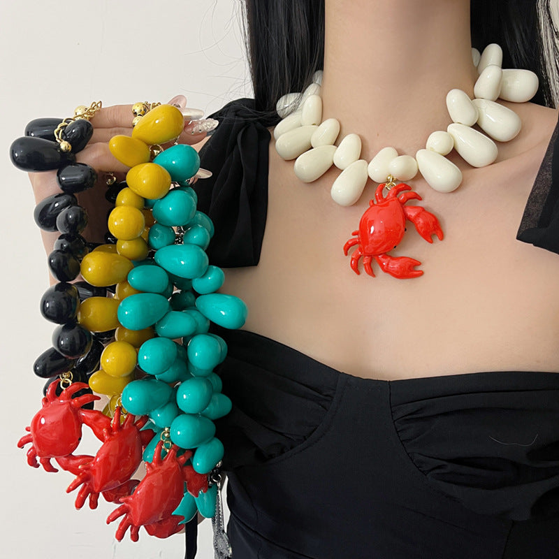 Beached- the Kitshcy Crab Pendant Acrylic Beaded Necklace 4 Color Ways