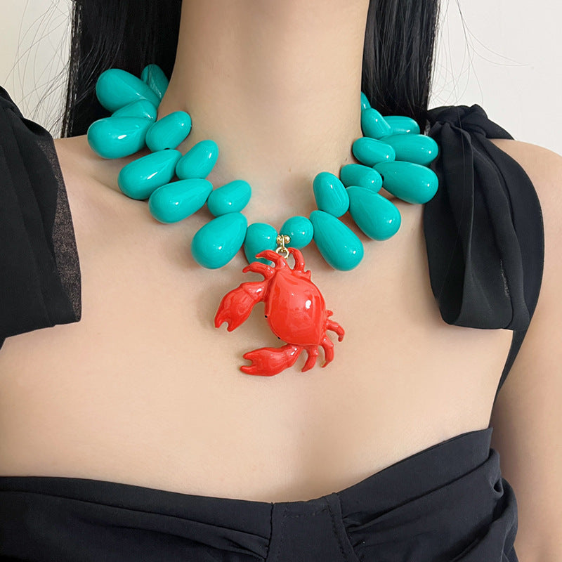 Beached- the Kitshcy Crab Pendant Acrylic Beaded Necklace 4 Color Ways