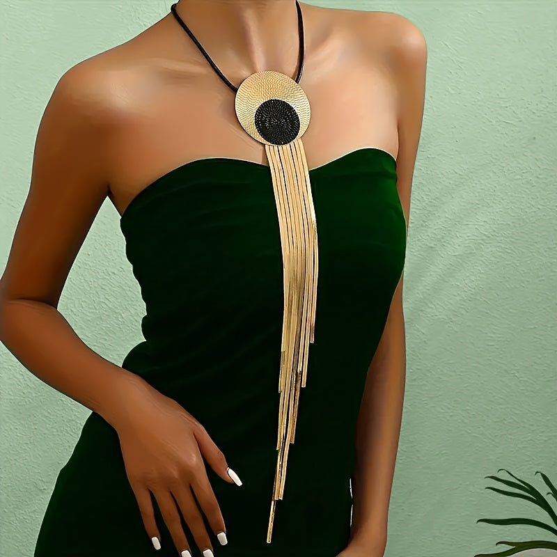 Drip- the Circle and Fringe Pendant Necklace with 2 Colors