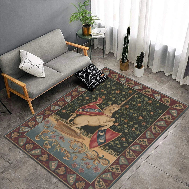 Woodland- the Medieval Mythical Unicorn Tapestry Rug