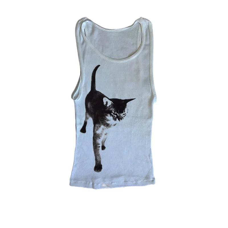 Catwalk- the Black and White Kitty Print Tank Top