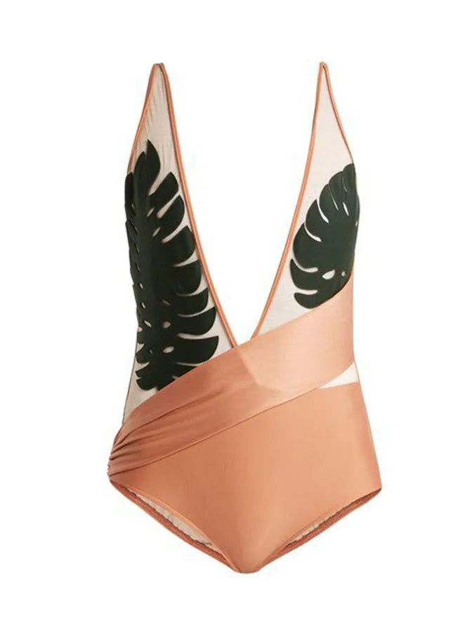 Jungled- the Leaf Print Sheer One Piece Swimsuit
