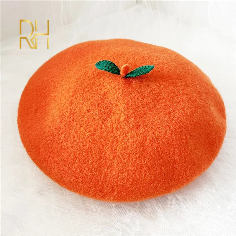 Orchard- the Fruit Shaped Leaf Topped Beret 2 Styles 5 Colors