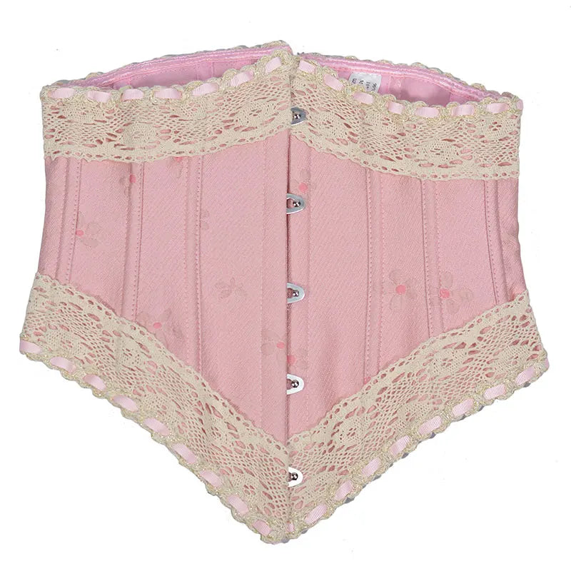 Embrace- the Lace Trimmed Pink Jacquard Waist Cinching Corset