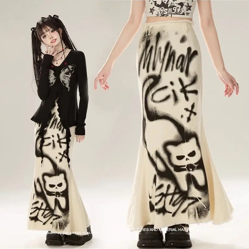 Catscratch- the Cat Graffiti Print Skirt