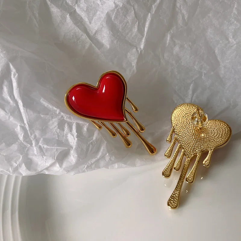 Drip- the Bleeding Heart Red and Gold Earrings