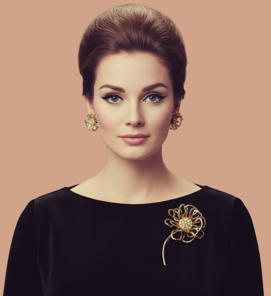 Aurora Borealis Rhinestone Flower Shaped Statement Brooch & Earrings Demi Parure Set circa 1960s