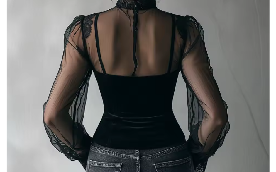 Carmilla- the Black Velvet Puff Sleeve Long Sleeve Blouse