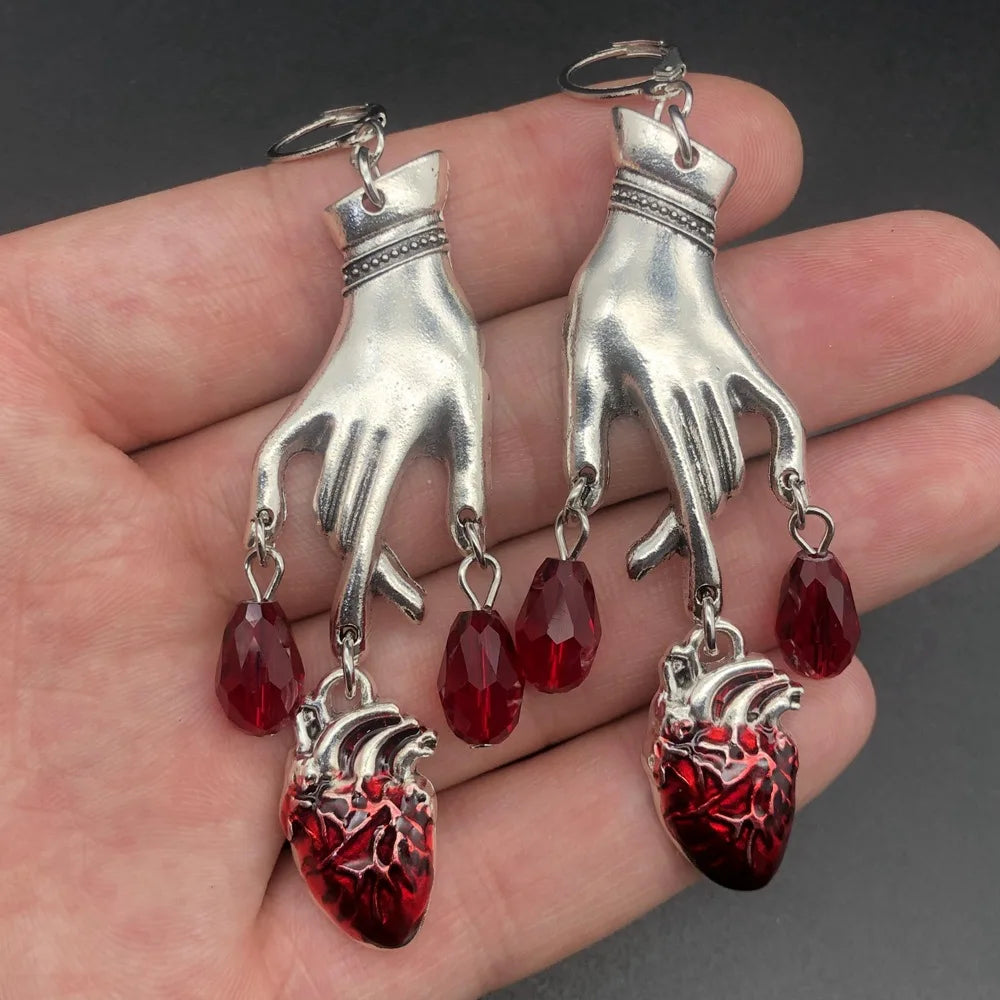 Cuore- the Blood Red Heart and Hand Earrings 3 Styles