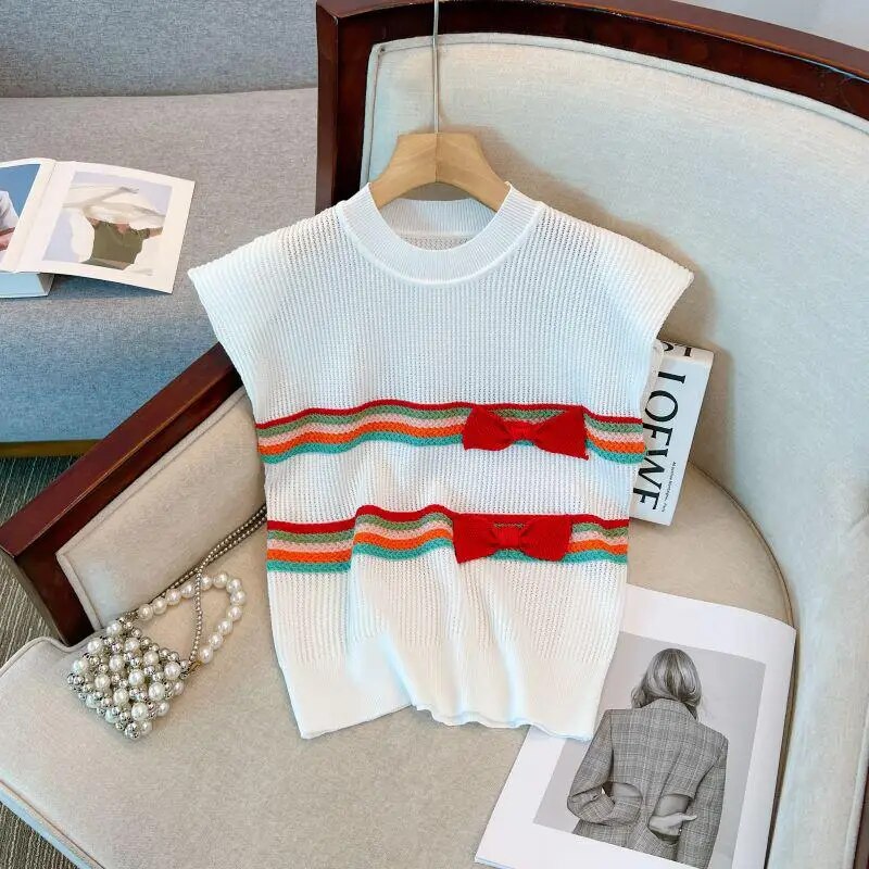 1982- the Rainbow Striped Sleeveless Sweater with Bows