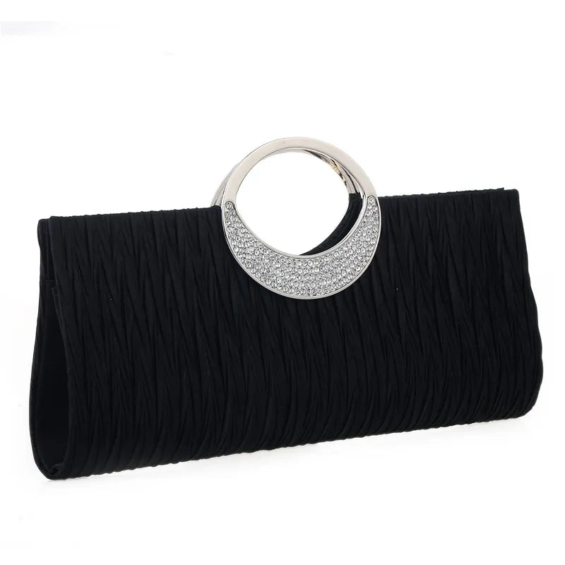 Cocktails- the Rhinestone Handle Textured Fabric Clutch or Chain Strap Evening Bag