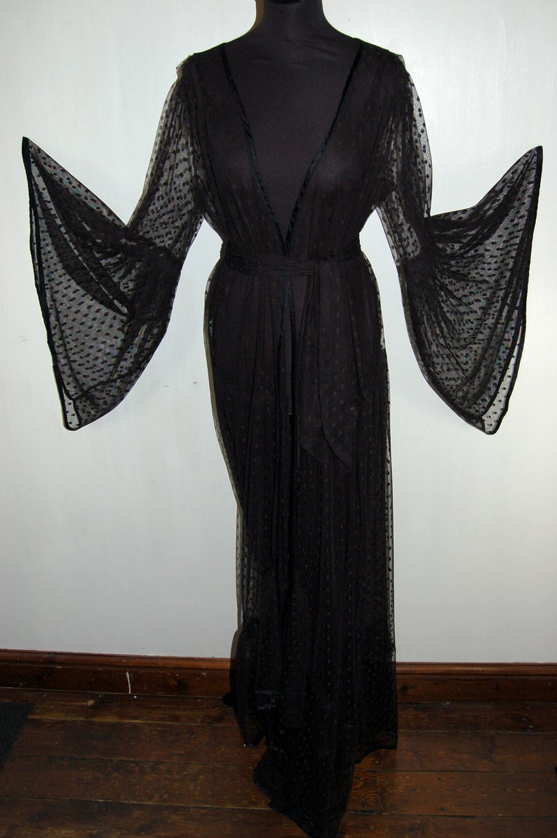 Rhiannon- the Bell Sleeved Sheer Dotted Mesh Evening Robe 3 Colors