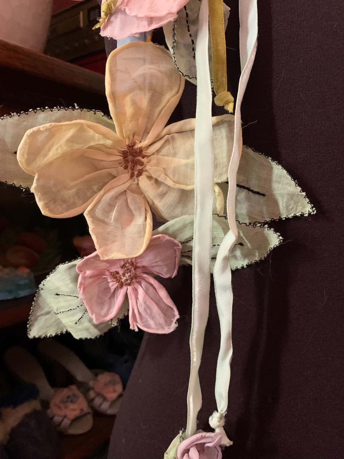 Peris- the Pastel 1920s Flowers and Antique Lace Neckpiece