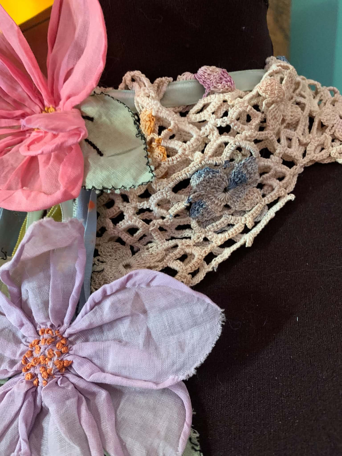 Peris- the Pastel 1920s Flowers and Antique Lace Neckpiece