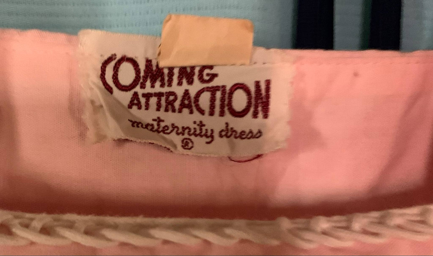 Sweet Pink Cotton Maternity Sun Dress Adjustable Waist circa 1940s