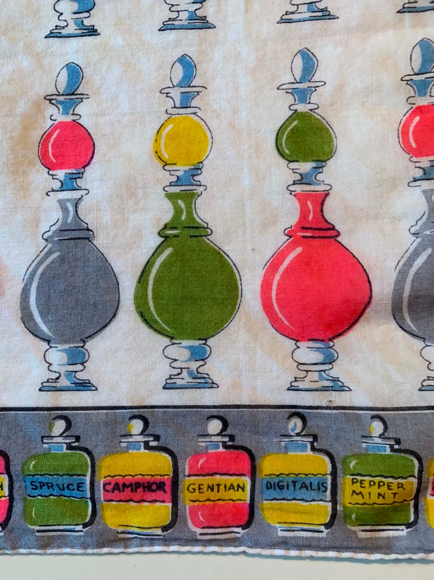 Pharmacist Themed Novelty Print Cotton Handkerchief circa 1950s