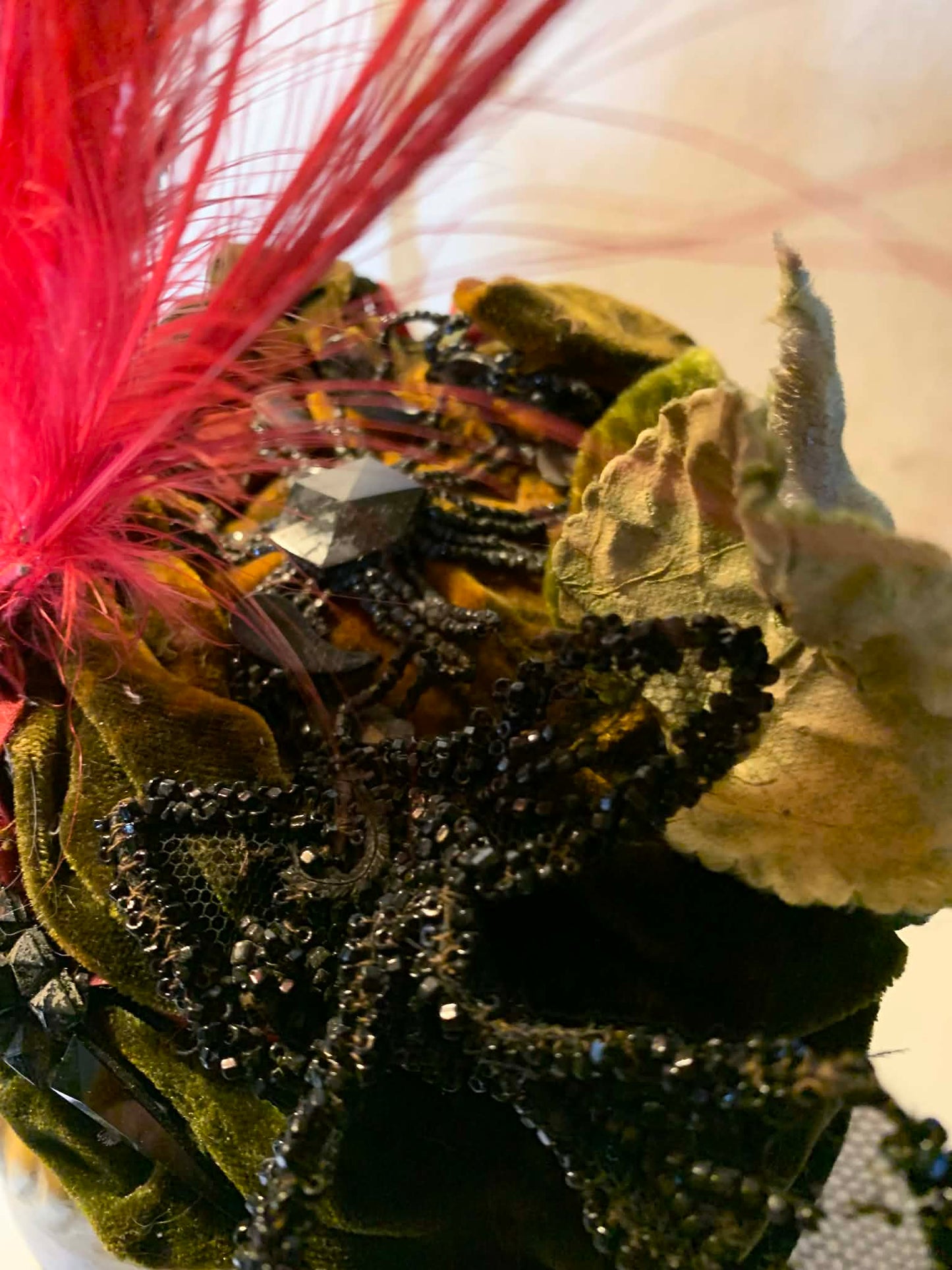Great Heights Red Feather Topped Velvet Victorian Reimagined Antique Hat