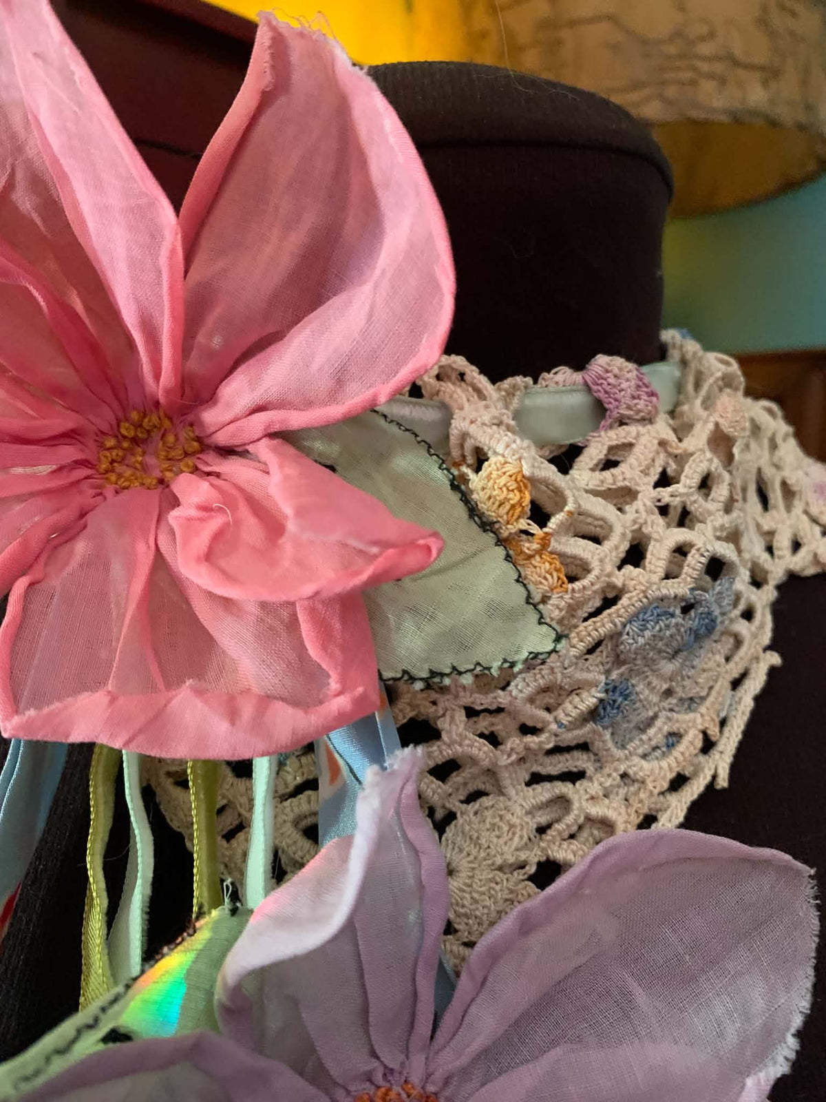Peris- the Pastel 1920s Flowers and Antique Lace Neckpiece