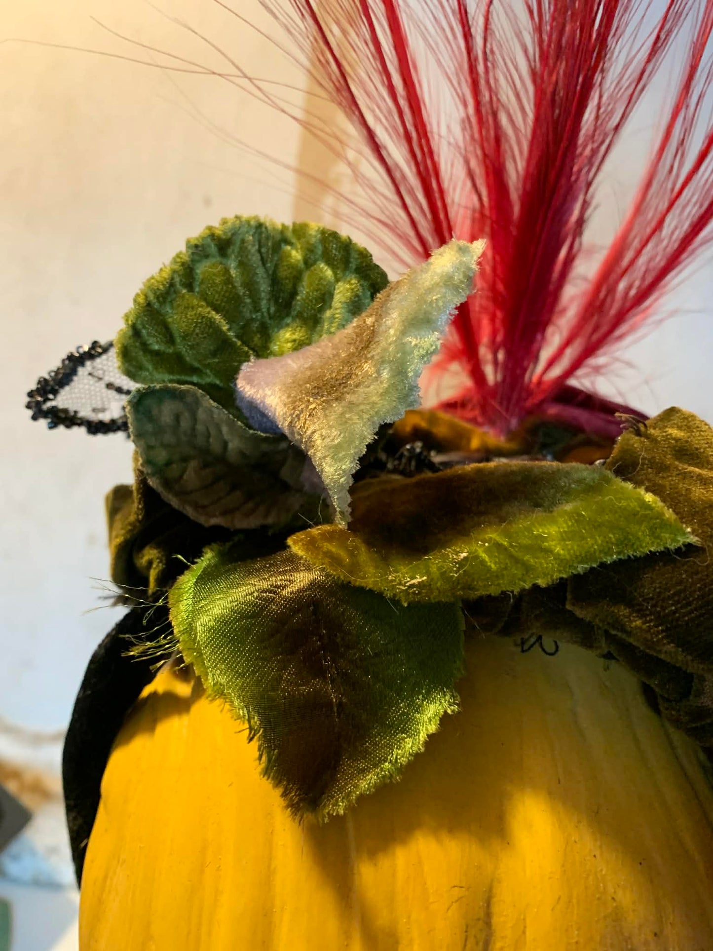 Great Heights Red Feather Topped Velvet Victorian Reimagined Antique Hat