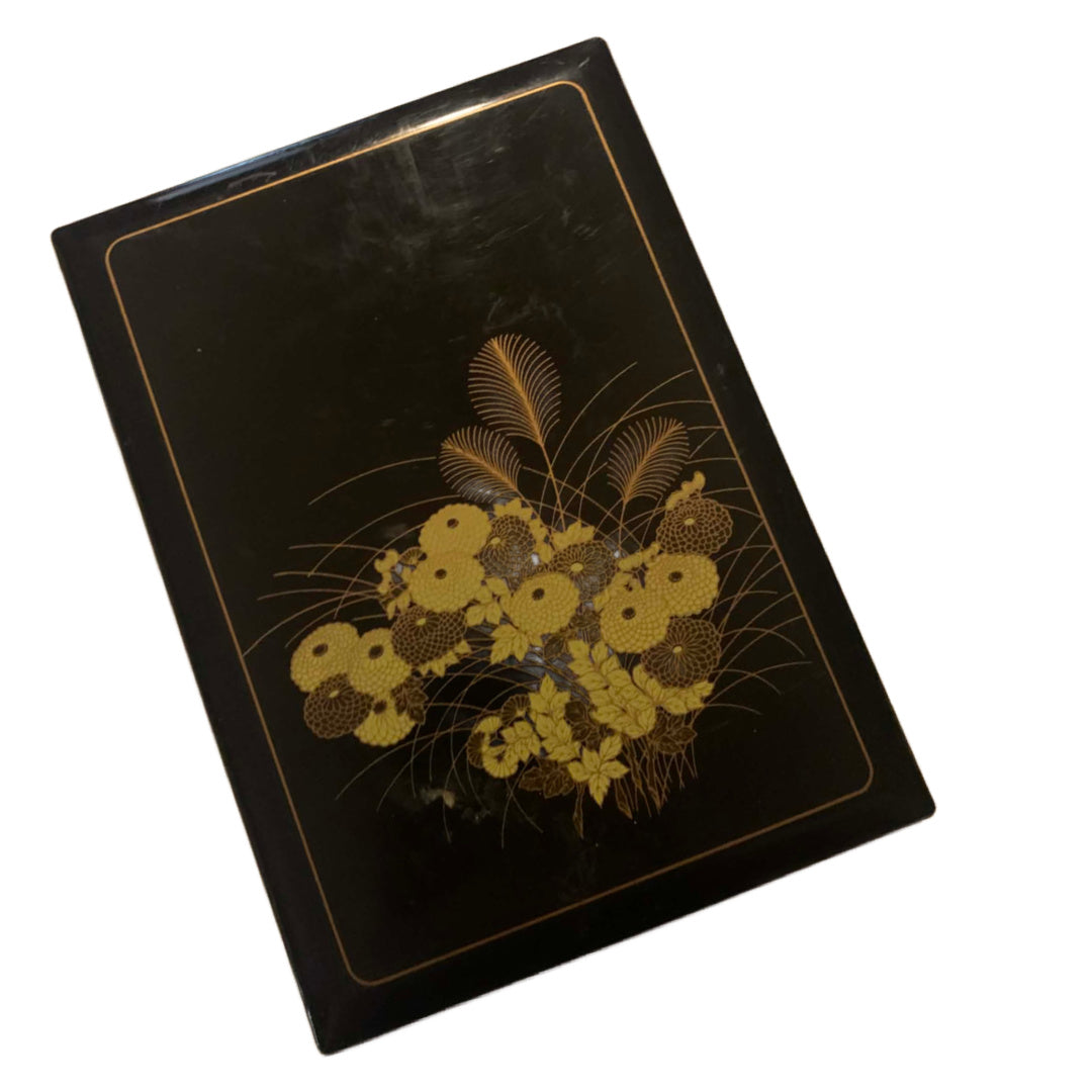 Lacquered Black and Gold Asian Floral 1970s Address Book