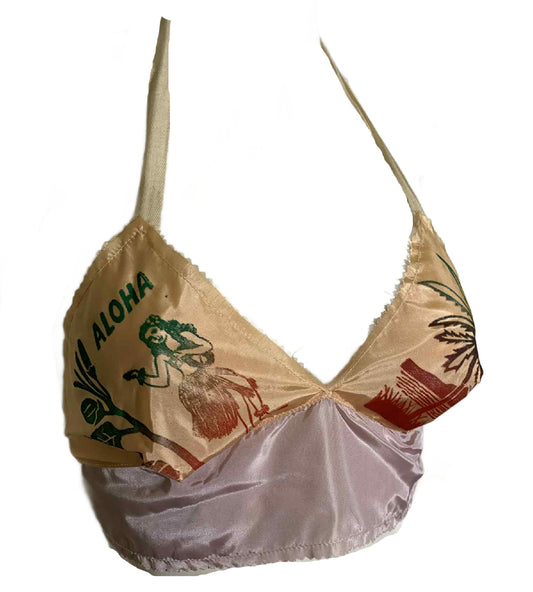 Aloha! Tropical Flocked Design Bra Top from Hawaii circa 1940s