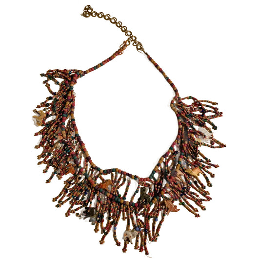 Wooden Animal and Bead Multistrand Necklace or Belt circa 1990s