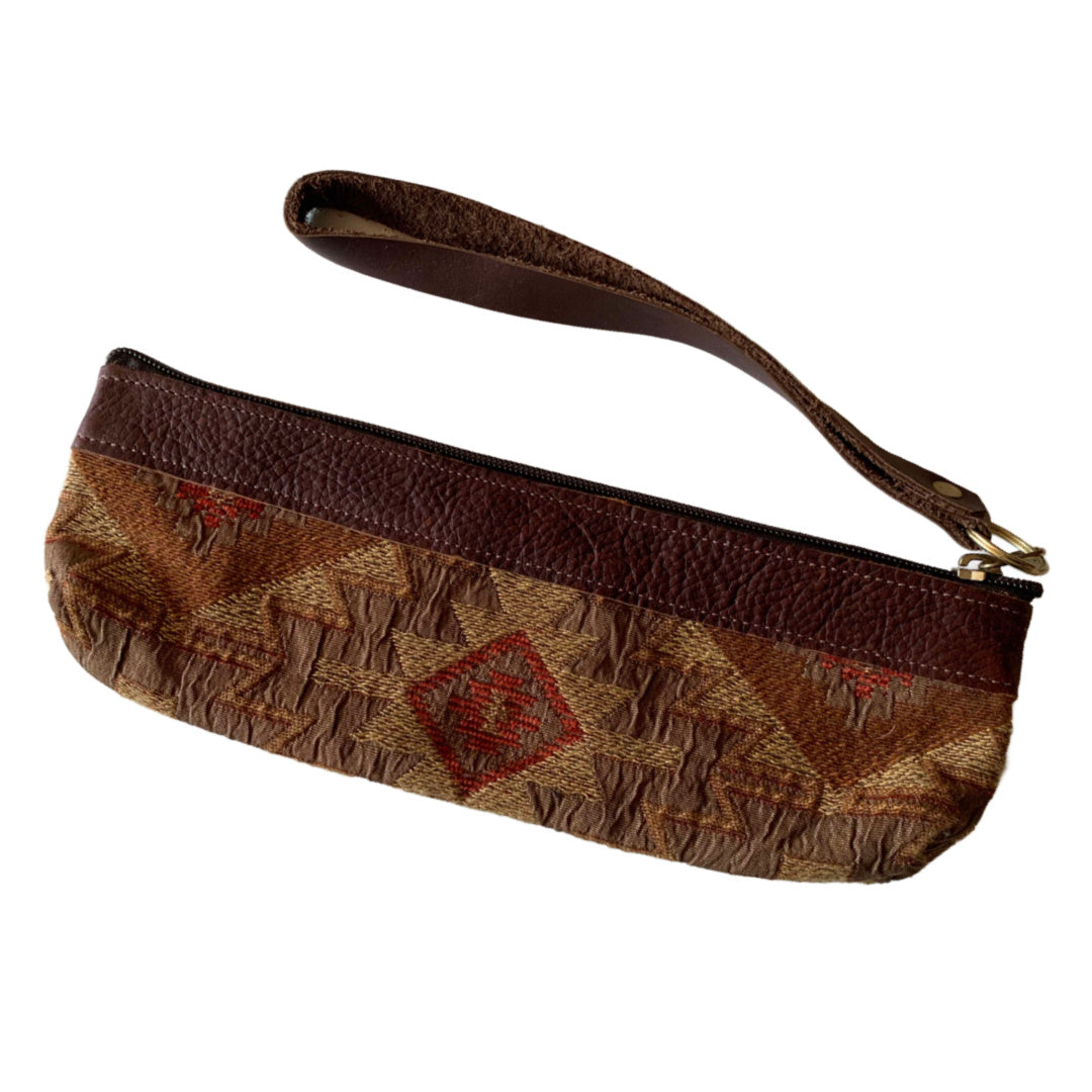 Southwestern Tapestry and Leather Sunglasses Glasses Bag circa 1980s