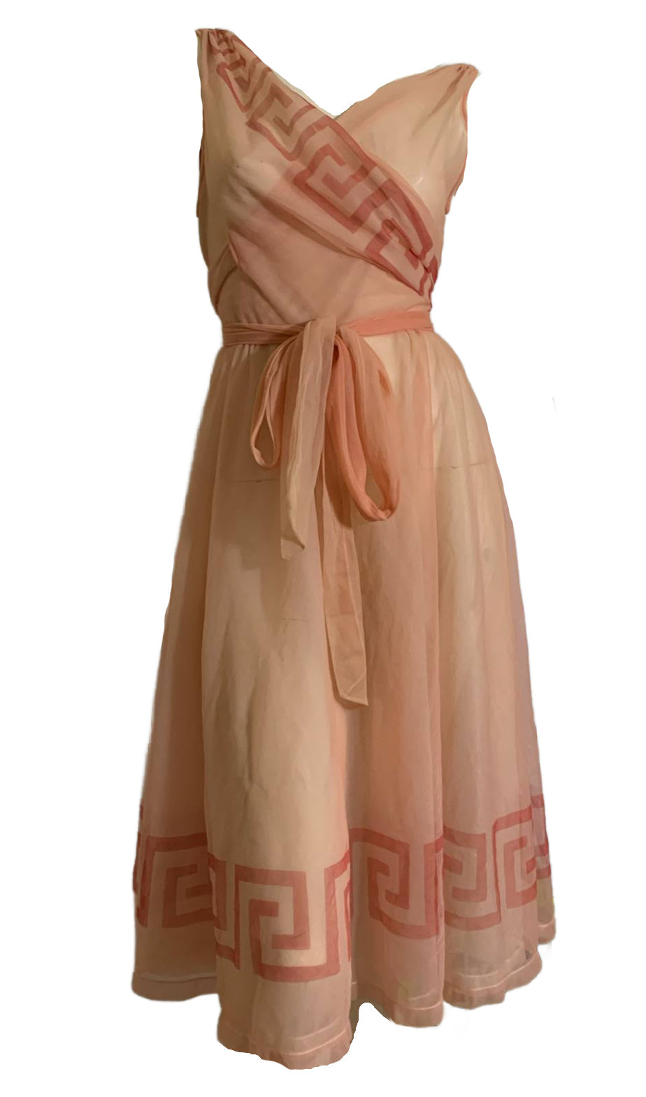 Rare Peach Chiffon Nightie with Greek Key Design circa 1950s
