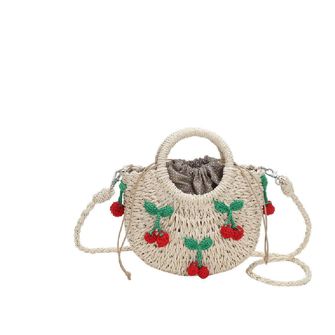 Picker- the Strawberry Trimmed Wicker Basket Mini Handbag