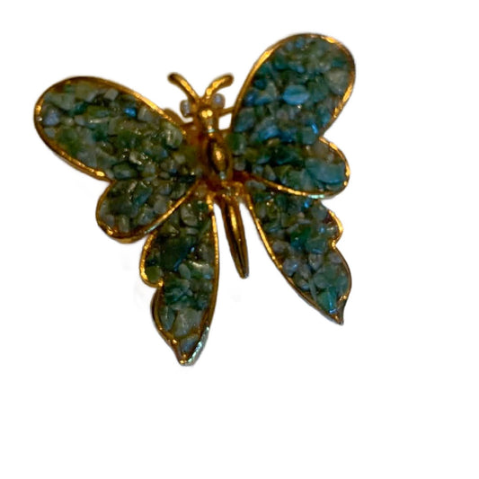 Green Crushed Stone Butterfly Brooch circa 1960s