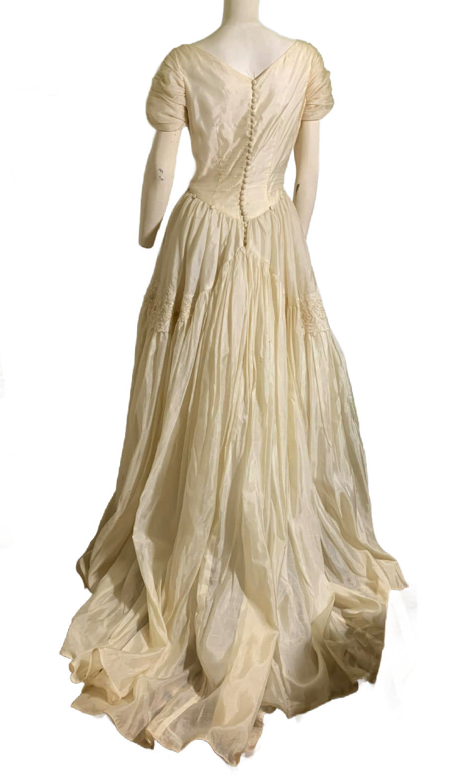 Ivory Organza Short Sleeved Sequined Wedding Dress Massive Skirt circa 1950s