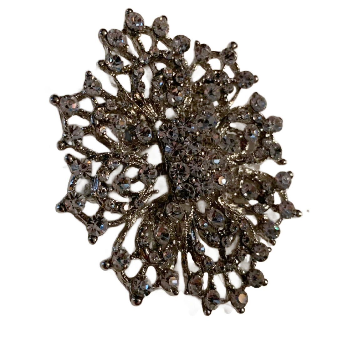 Dramatic Bright Clear Rhinestone Statement Brooch circa 1980s
