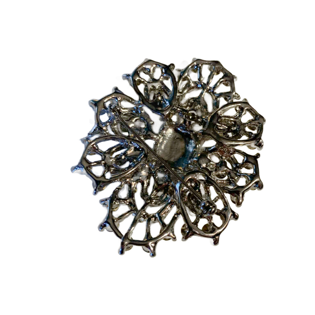 Dramatic Bright Clear Rhinestone Statement Brooch circa 1980s