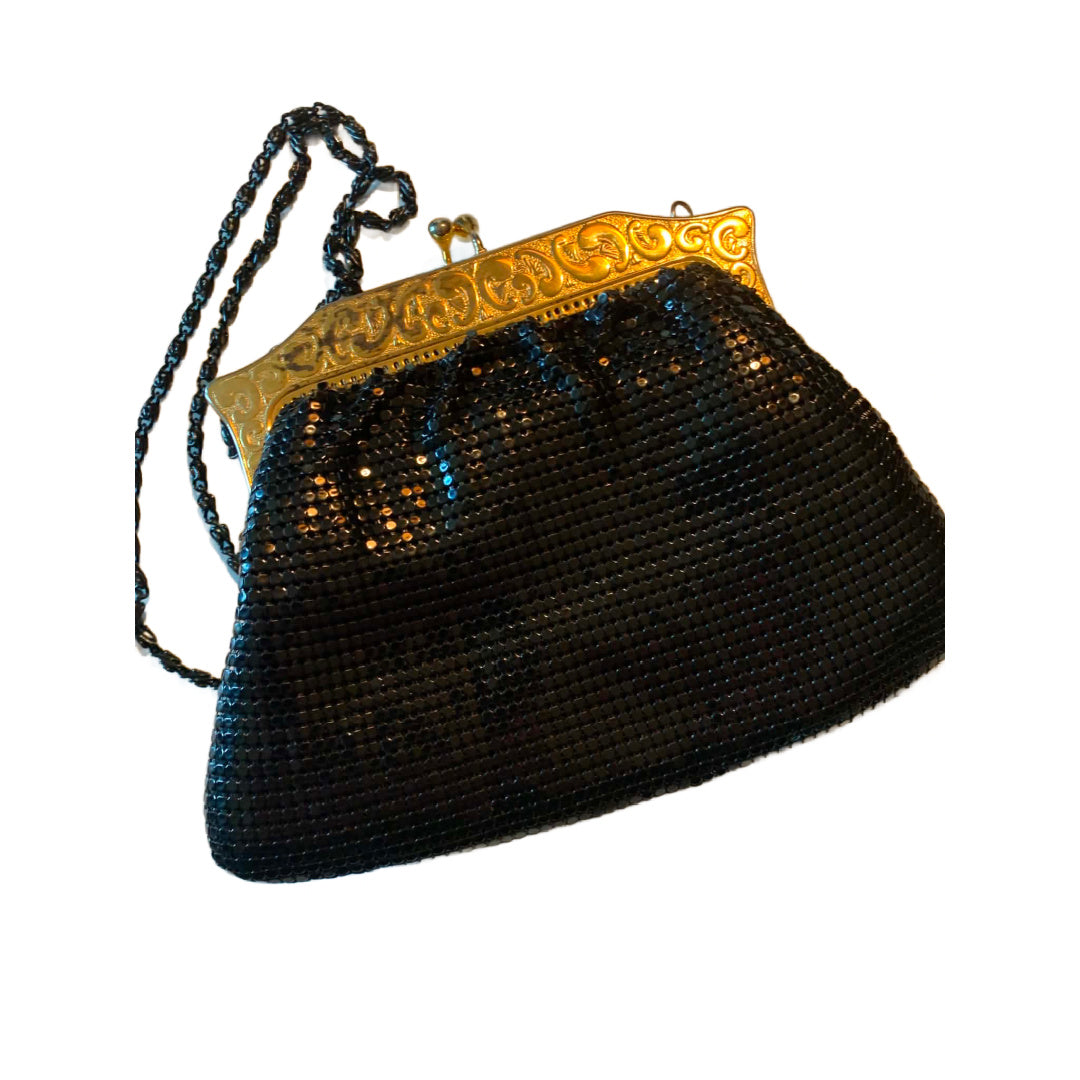 Whiting and Davis Style Black Metal Mesh Evening Bag circa 1940s