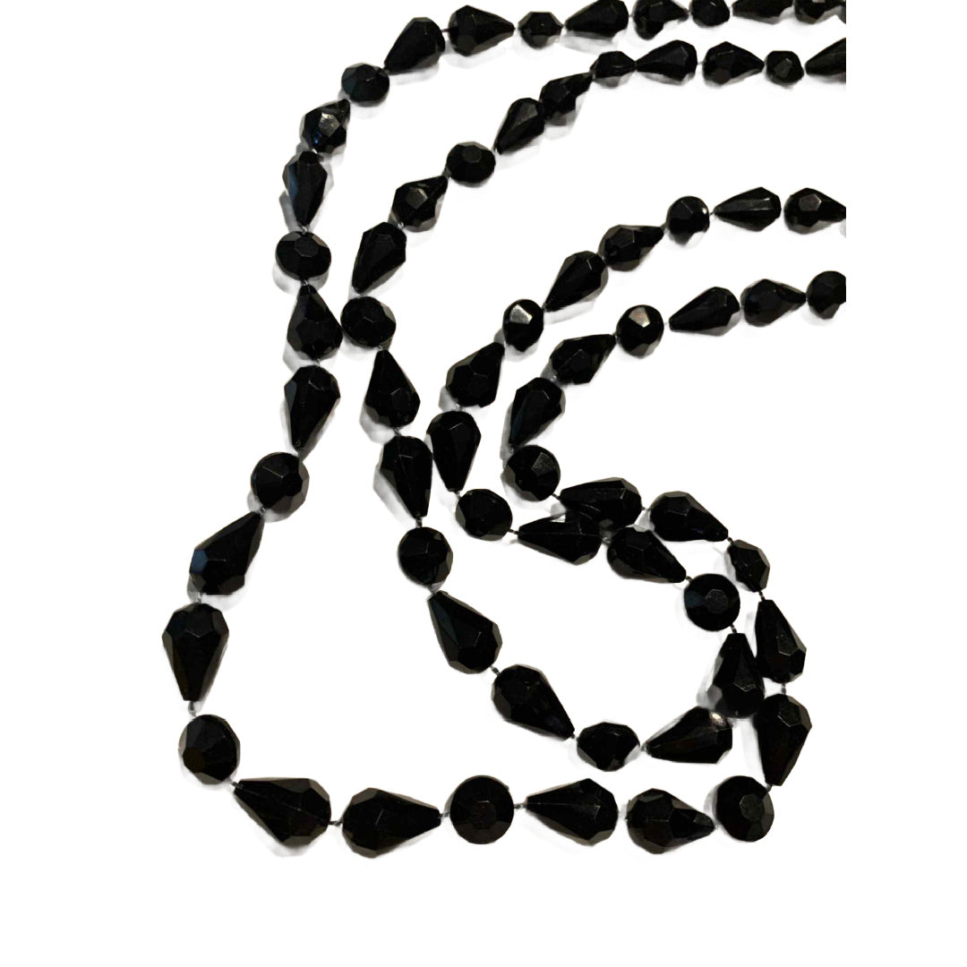 Faceted Black Bead Super Log Necklace 60" circa 1960s
