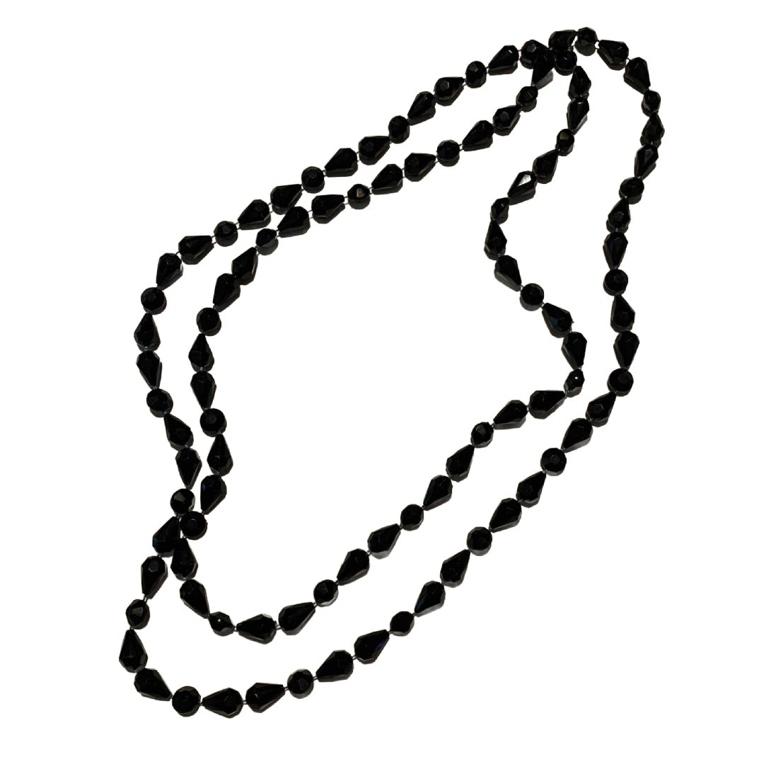 Faceted Black Bead Super Log Necklace 60" circa 1960s