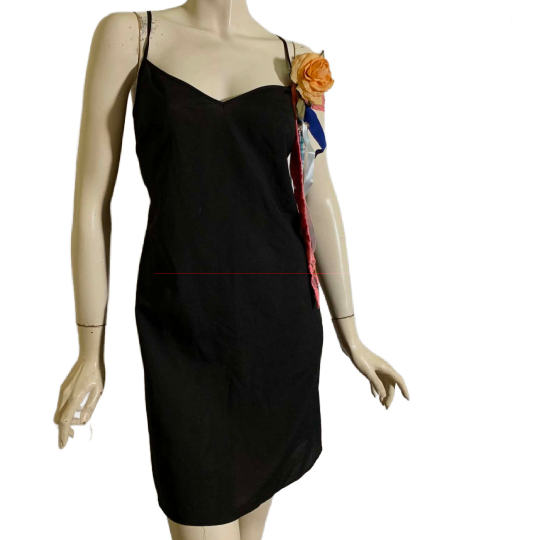 Pageant Girl Black Reimagined Slip Dress with Vintage Millinery, Lace and Ribbons