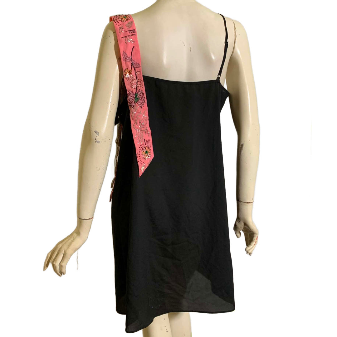 Pageant Girl Black Reimagined Slip Dress with Vintage Millinery, Lace and Ribbons