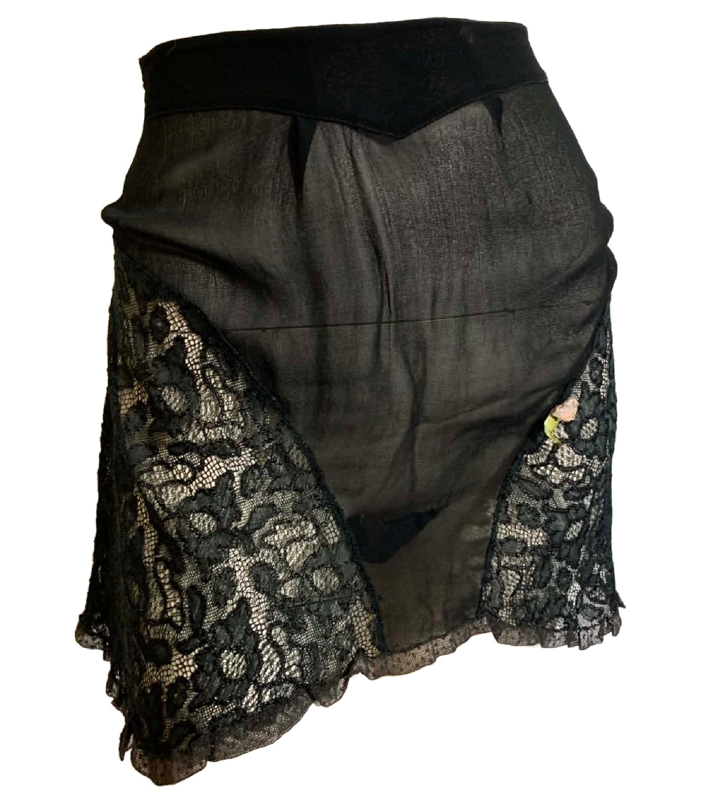 Black Lace and Silk Chiffon Tap Pants circa 1930s