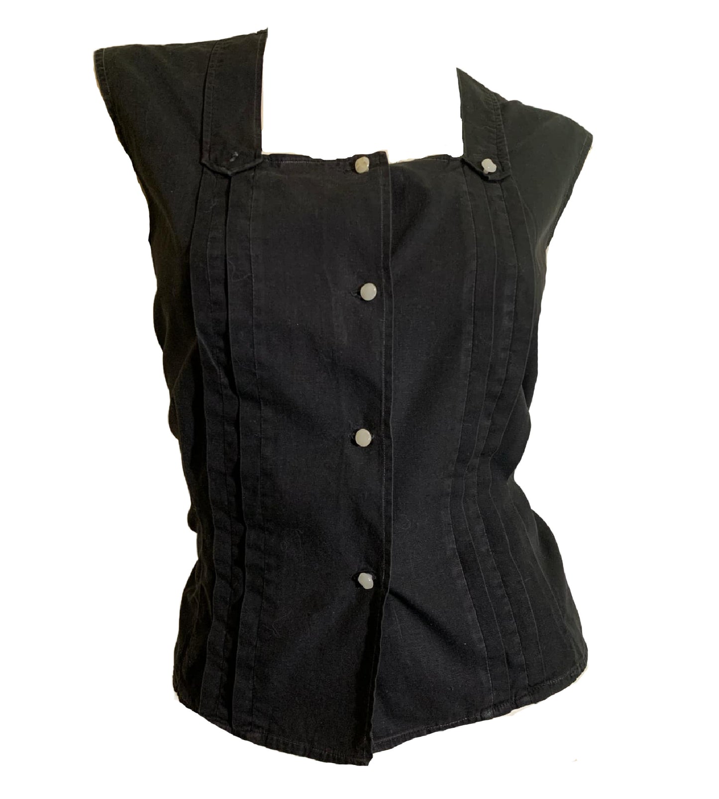 Black Sleeveless Cotton Pin Tucked Blouse circa 1960s