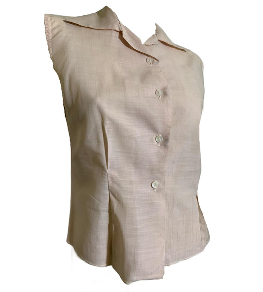 Sand Pink Linen Look Cotton Blouse circa 1960s