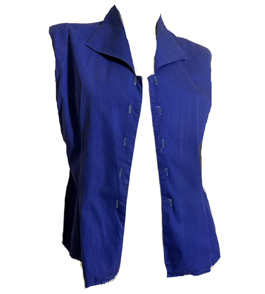 Royal Blue Double Button Sleeveless Cotton Blouse circa 1960s