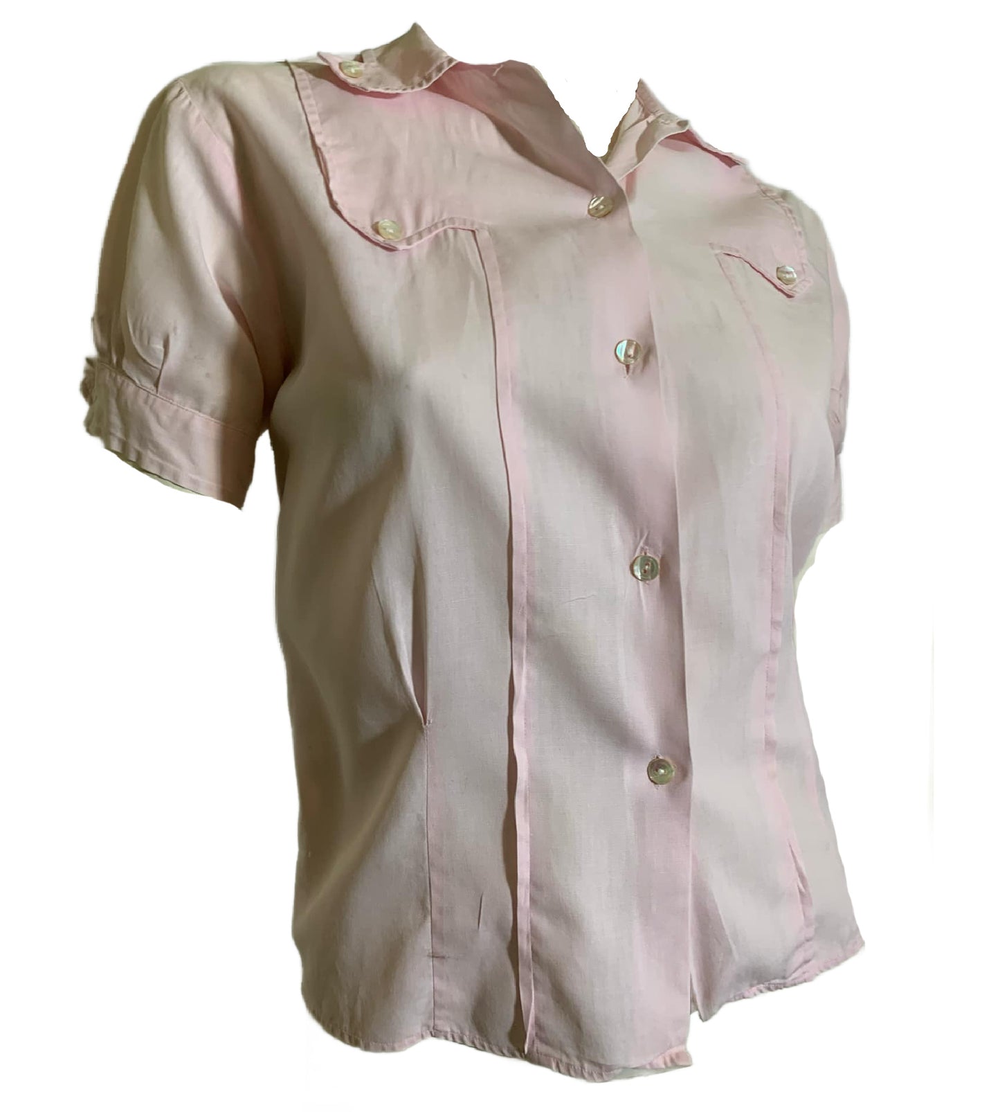 Pale Pink Puff Sleeve Cotton Blouse circa 1960s