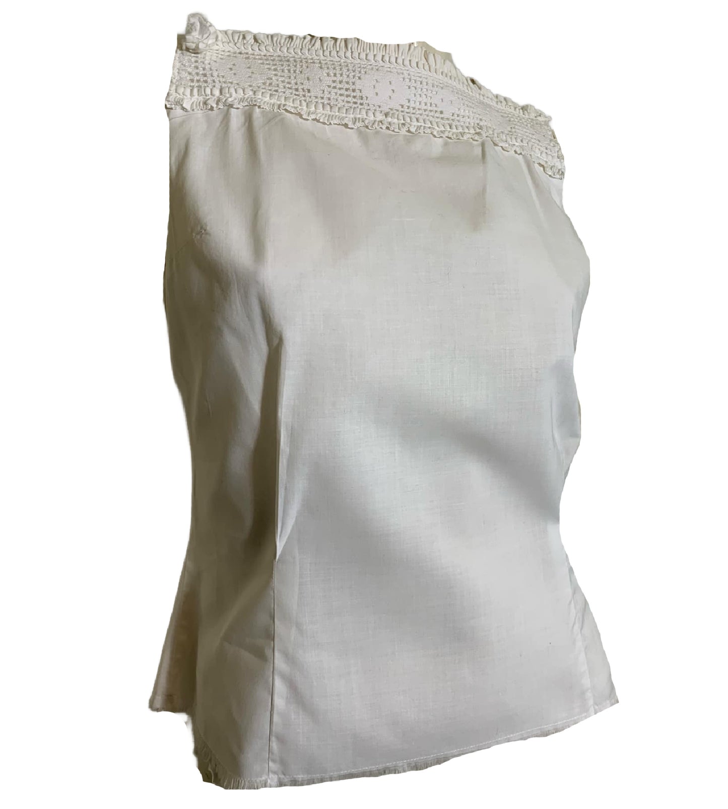 Lace Trimmed Sleeveless White Cotton Blouse circa 1960s