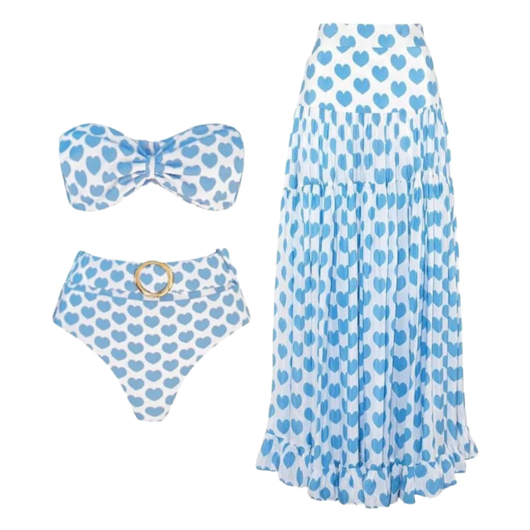 Dots and Hearts- the Retro Swimsuit and Skirt Sets Blue or Red