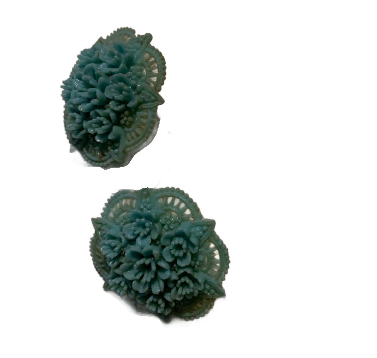 Robin's Egg Blue Celluloid Floral Disc Clip Earrings circa 1940s