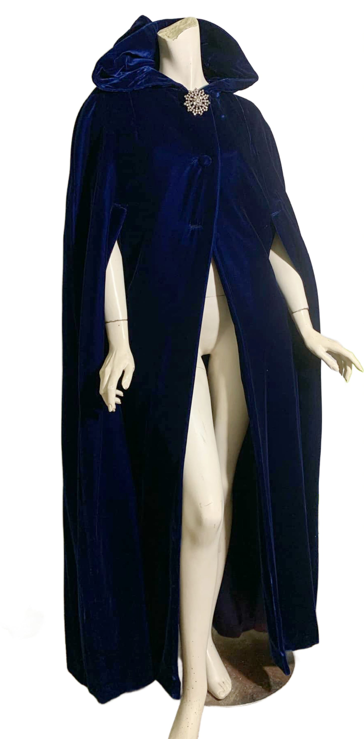 Deep Sapphire Blue Velvet Hooded Cloak circa 1960s