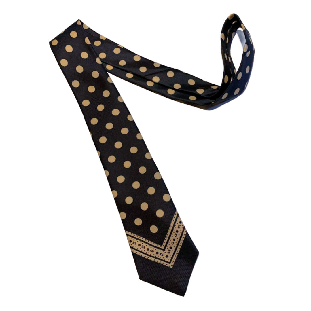 Blue and Ivory Handkerchief and Polka Dot Design Men's Tie circa 1960s