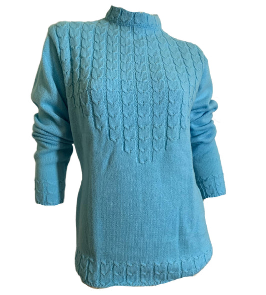 Baby Blue Cable Knit Long Sleeved Sweater circa 1960s