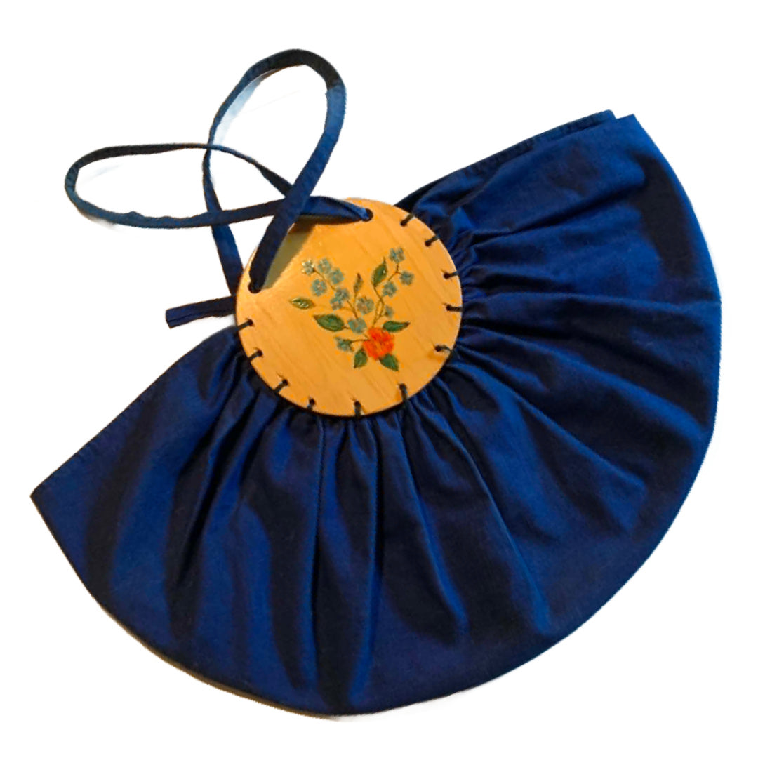 Blue Canvas and Etched Painted Wood Mexican Beach "Bonnie Bag" circa 1930s